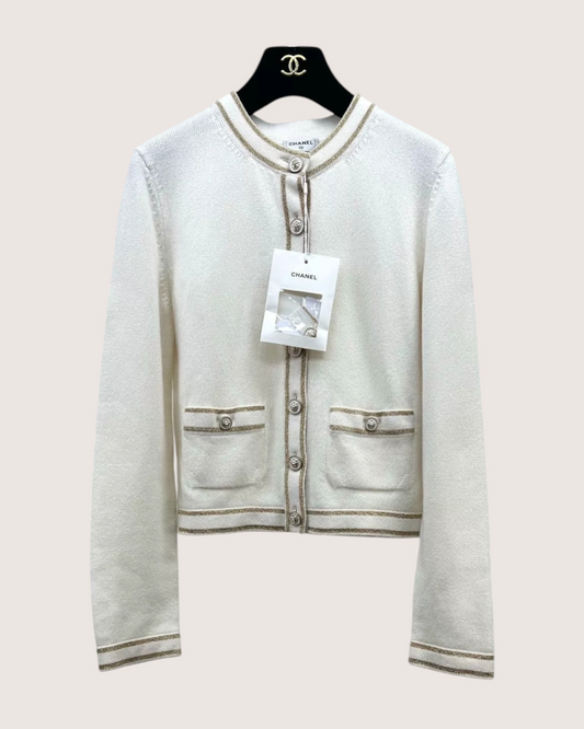 Chanel 26C Cashmere Cardigan - White, Gold, Beige/Ecru