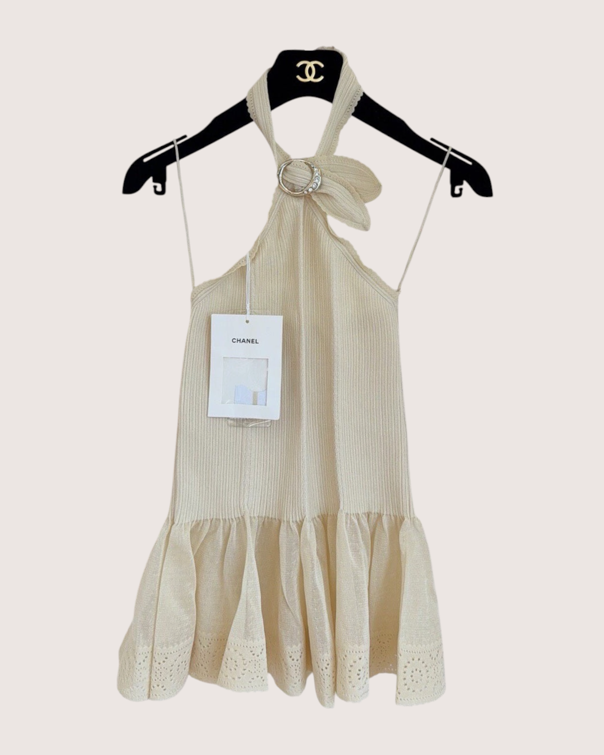 Chanel 26C Halter Mini Dress Beige/Ecru FR 36