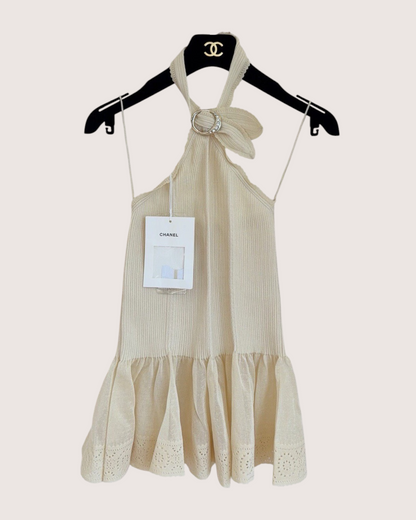 Chanel 26C Halter Mini Dress Beige/Ecru FR 36