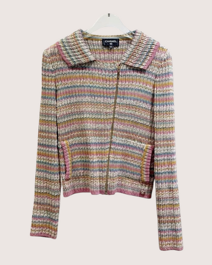 Chanel 17C Striped Zip-Up Cardigan Pink, Blue, Multicolor FR 34