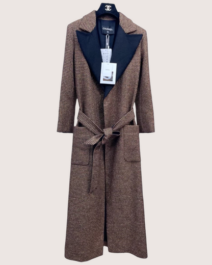 Chanel 24C Plaid Belted Trench Coat Brown, Black FR 34