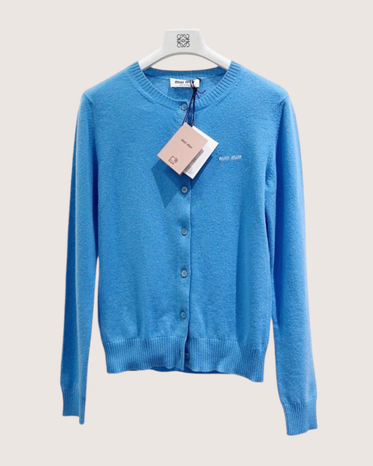 Miu Miu Cashmere Logo Cardigan - Blue