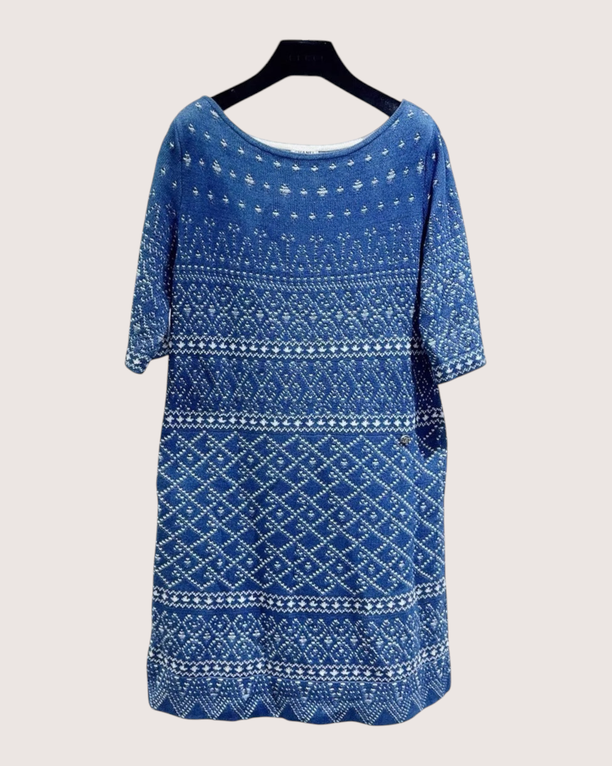 Chanel Jacquard Mini Dress Blue, White FR 36