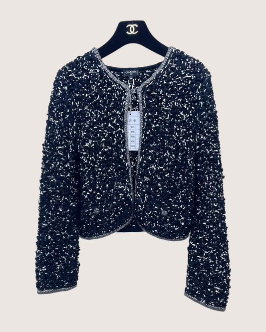 Chanel 25P Crystal-Trim Tweed Jacket Black, White FR 36