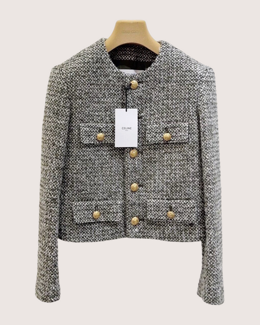 Celine Tweed Jacket Grey, Black, White FR 36