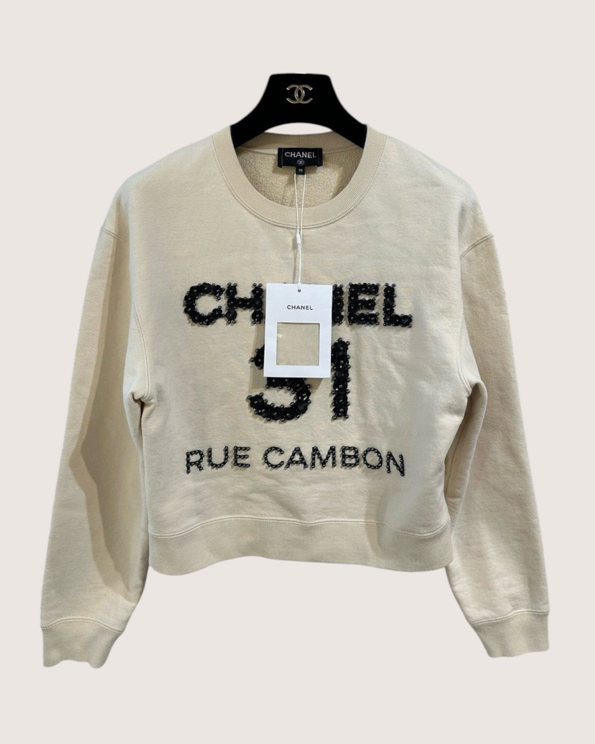 Chanel 20A Camellia Logo Sweatshirt Beige/Ecru, Black FR 36