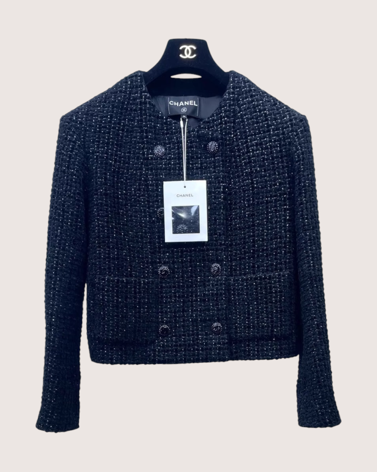 Chanel 22B Tweed Jacket Black FR 36