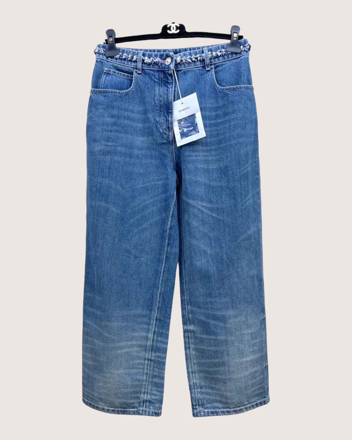 Chanel 25A Washed Wide-Leg Denim Jeans