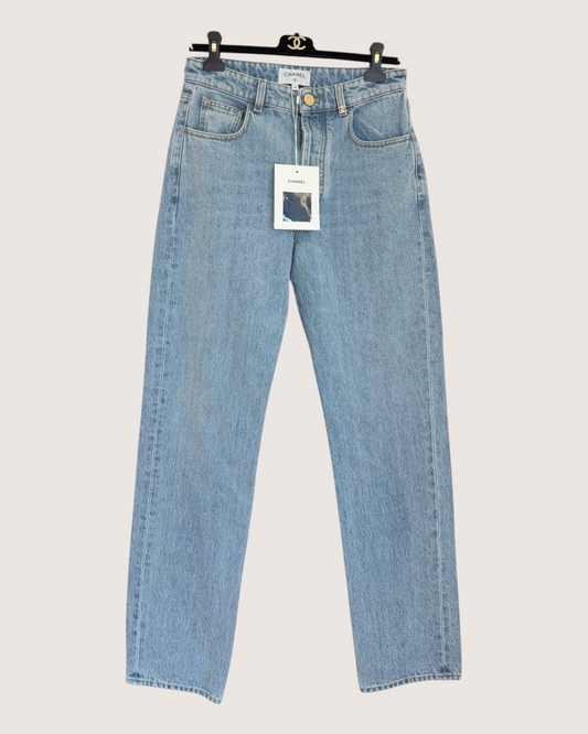 Chanel 26A Straight-Leg Denim Jeans Blue FR 36