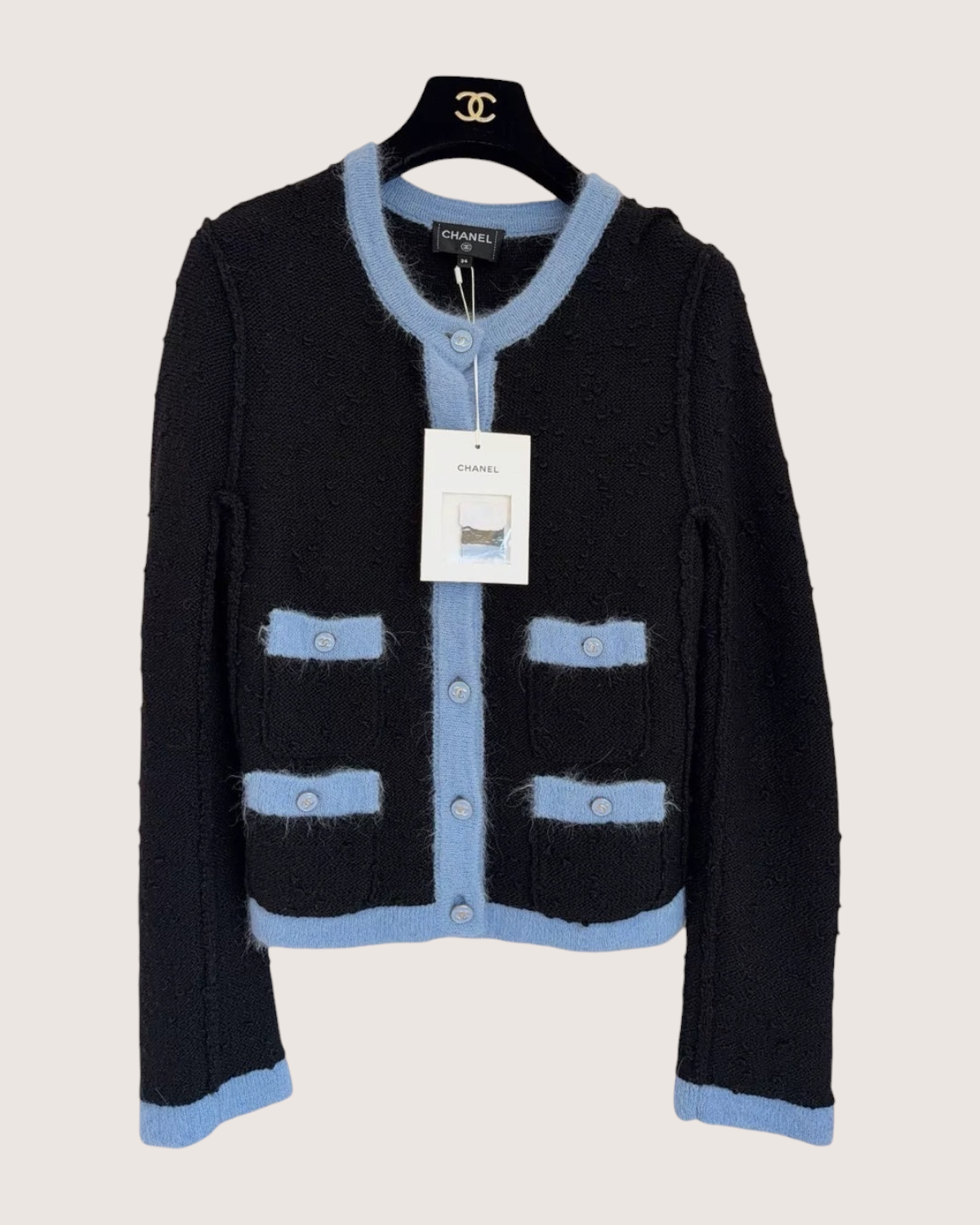 Chanel 24B Four-Pocket Wool Cardigan Black, Blue FR 34