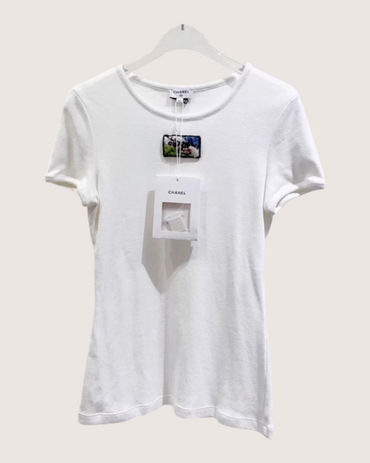 Chanel 23C Ribbed T-Shirt White FR 40