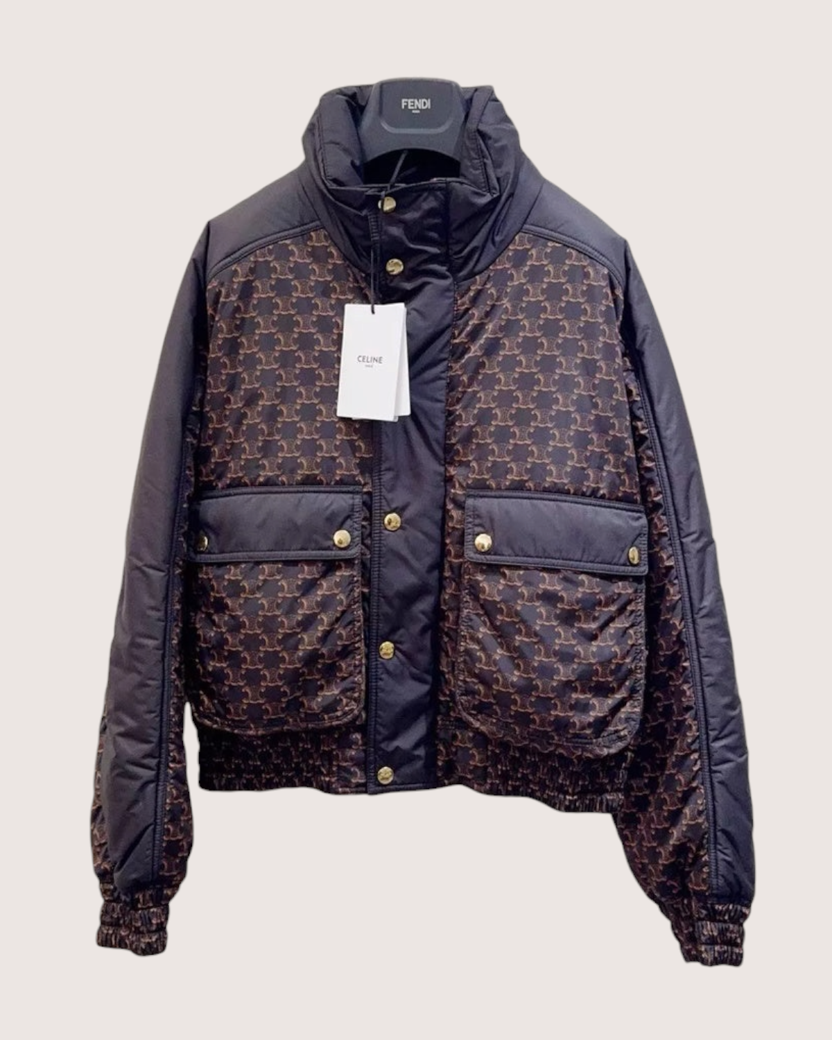 Celine Monogram Puffer Jacket Navy, Brown FR 36