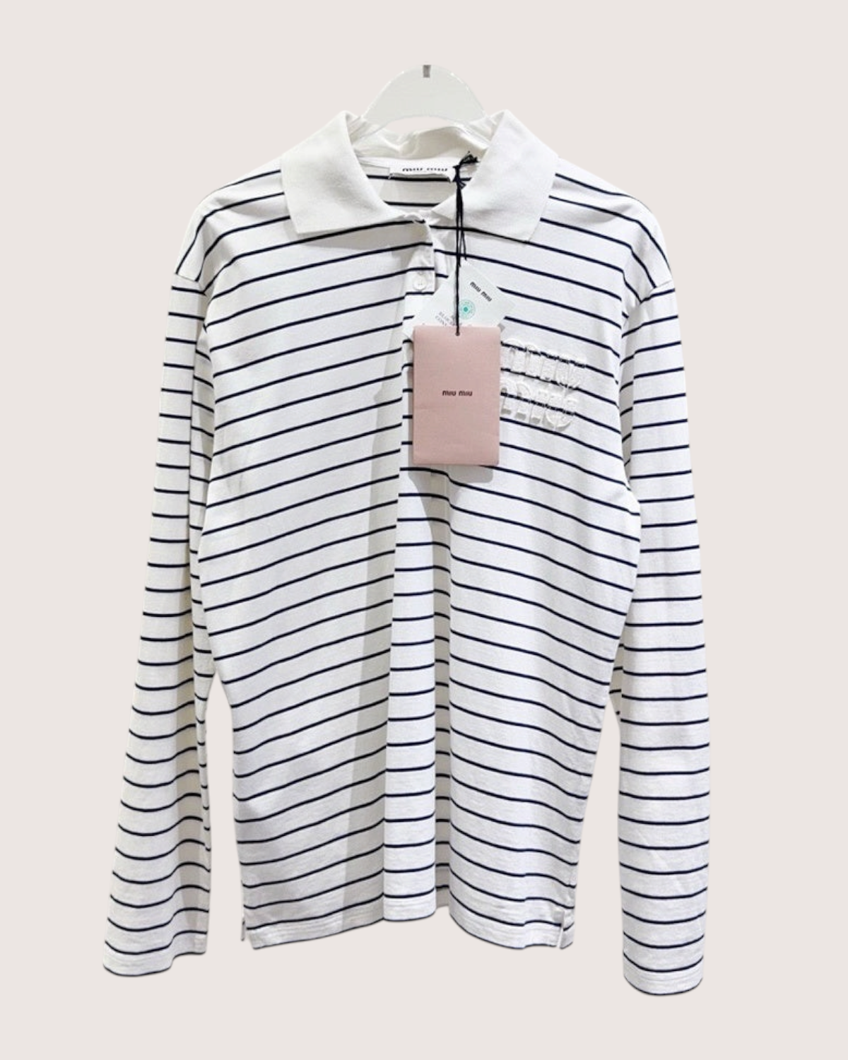 Miu Miu Striped Long-Sleeve Top White, Navy FR 34