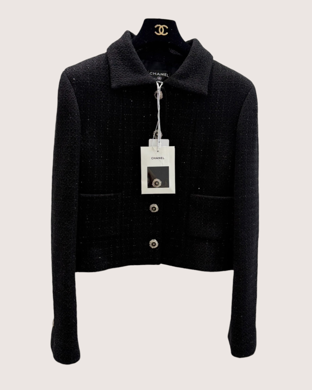 Chanel 25K Sequin Tweed Cropped Jacket Black FR 40