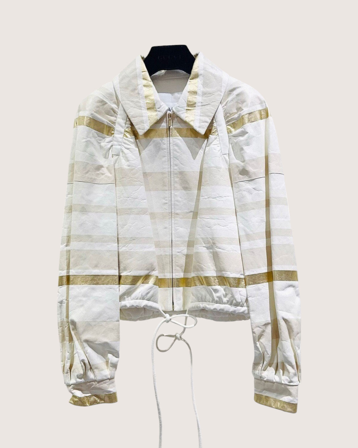 Chanel 18C Striped Leather Zip-Up Jacket White, Gold FR 36