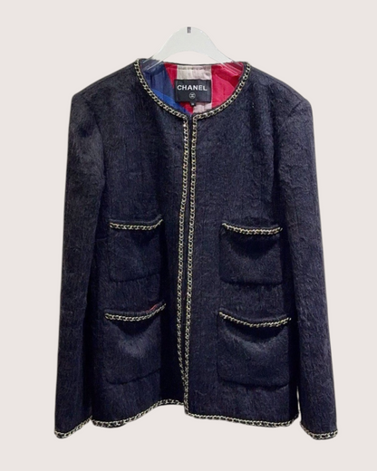 Chanel 19B Wool Four-Pocket Chain-Trim Jacket Black FR 36
