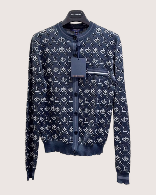 Louis Vuitton Jacquard Logo Cardigan Navy, White FR 34