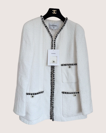 Chanel 22P Contrast-Trim Tweed Jacket White, Black FR 38