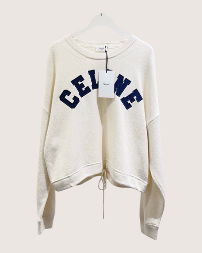 Celine Cashmere Logo Sweater Beige/Ecru, Navy FR 36
