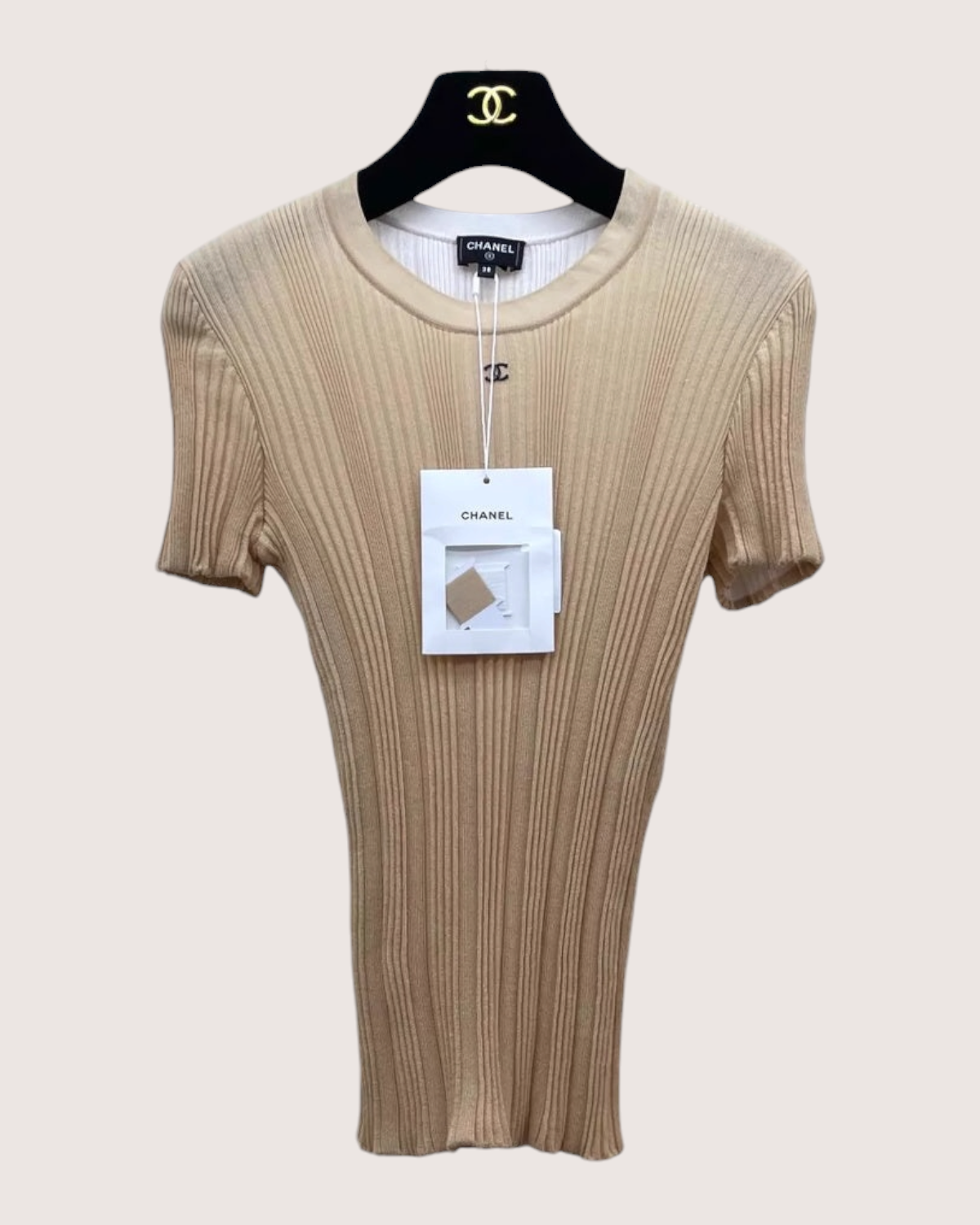 Chanel 26M Knit Slim Short-Sleeve Logo Top