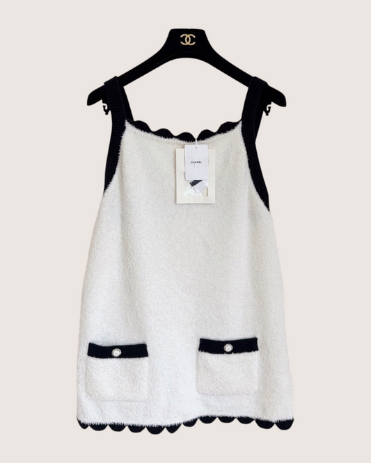 Chanel 26C Scalloped Terry Tank Top Beige/Ecru, Black FR 36