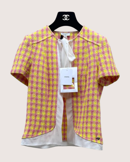 Chanel 25S Short-Sleeve Bow Tweed Short Jacket