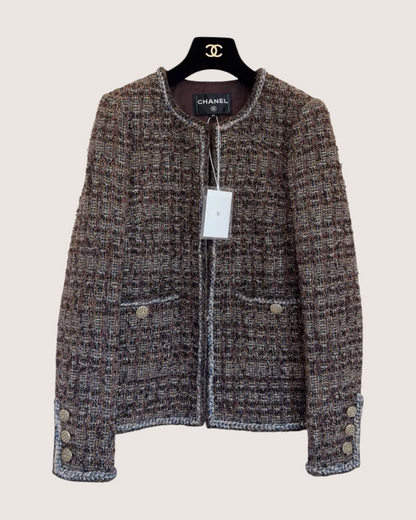 Chanel 18K Tweed Two-Pocket Jacket Brown, Grey, Multicolor FR 36