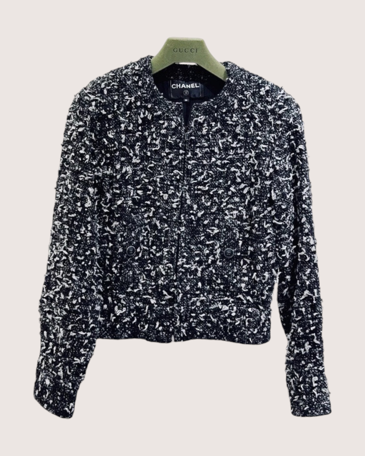 Chanel Tweed Jacket Black, White FR 36