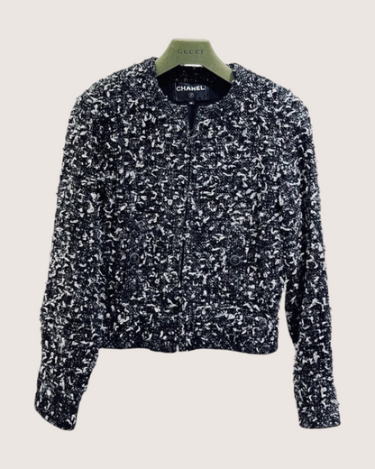 Chanel Tweed Jacket Black, White FR 36