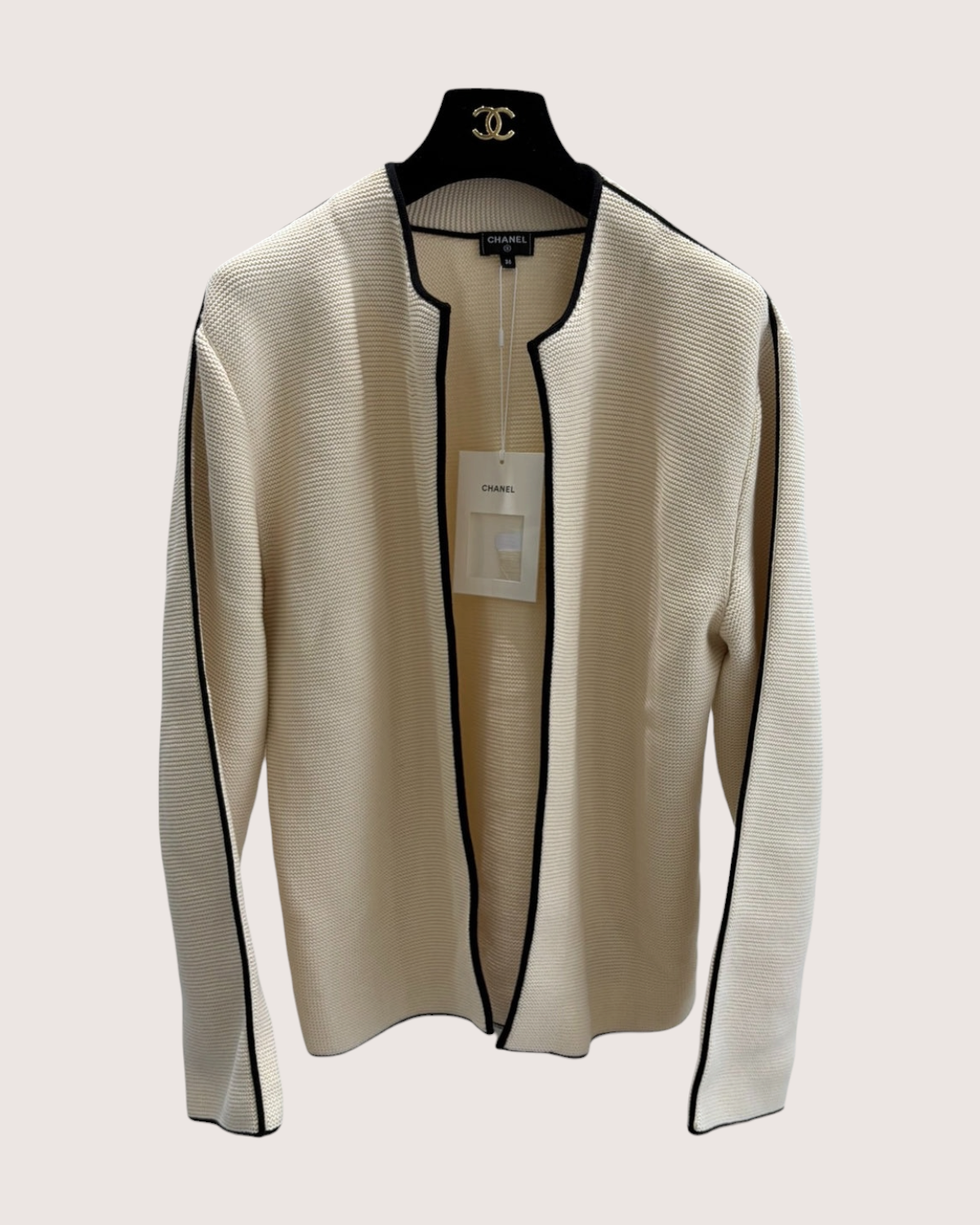 Chanel 26S Knit Cardigan Beige/Ecru, Black FR 36