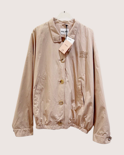 Miu Miu Logo-Embroidered Blouson Jacket Beige/Ecru IT 40