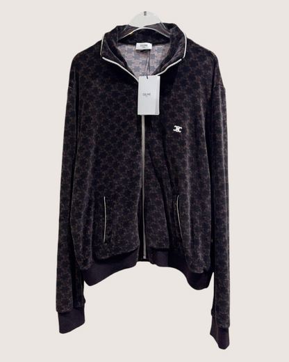Celine Velvet Monogram Zip-Up Jacket Brown, Black FR 36