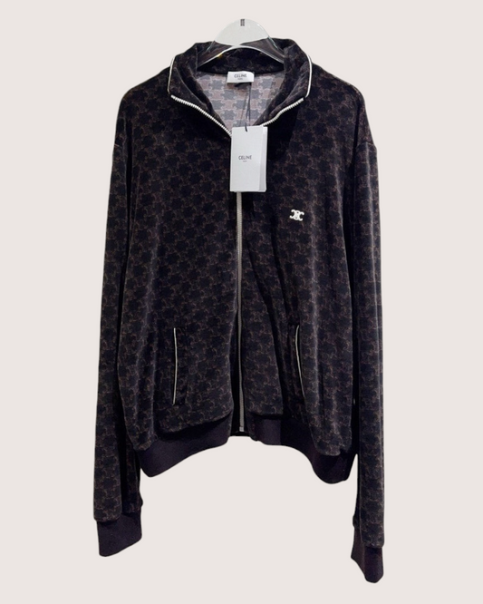 Celine Velvet Monogram Zip-Up Jacket - Brown, Black