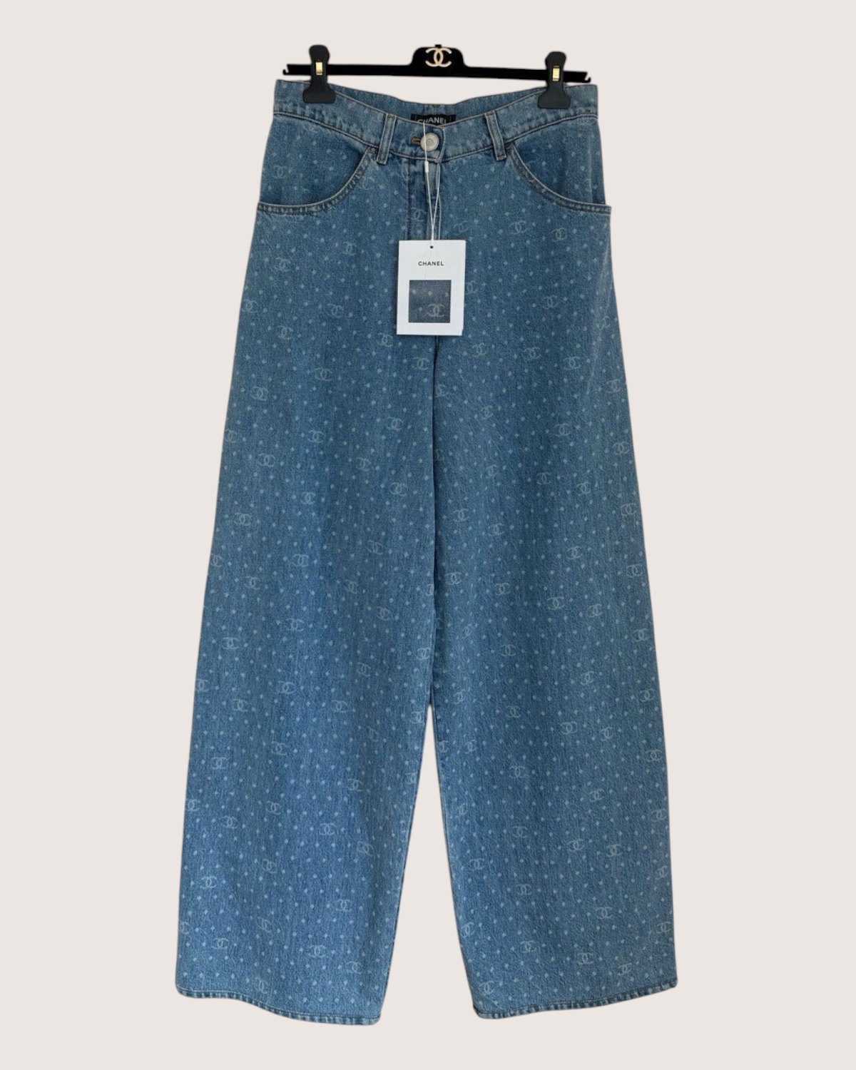 Chanel 23P CC Wide-Leg Denim Jeans Blue, White FR 36