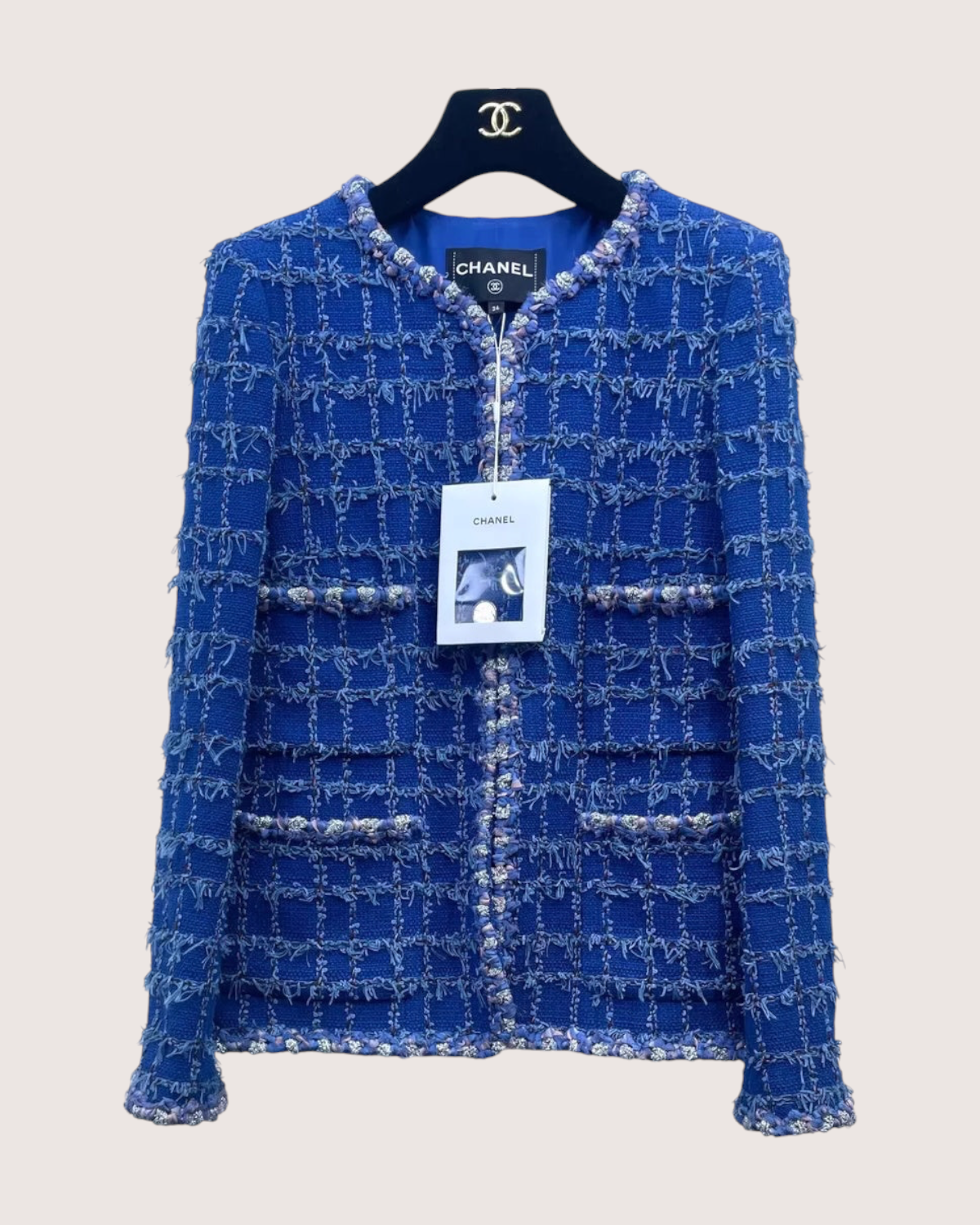 Chanel Four-Pocket Plaid Fringe Jacket