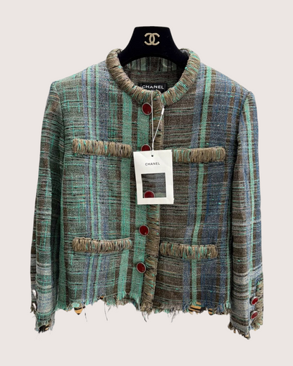 Chanel 26S Plaid Tweed Jacket Green, Brown, Blue FR 34