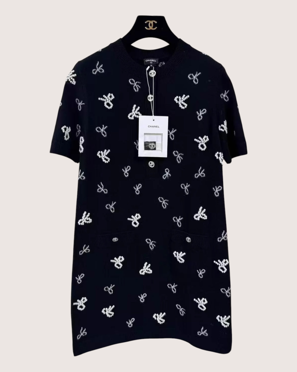 Chanel Bow Knit Short-Sleeve Dress