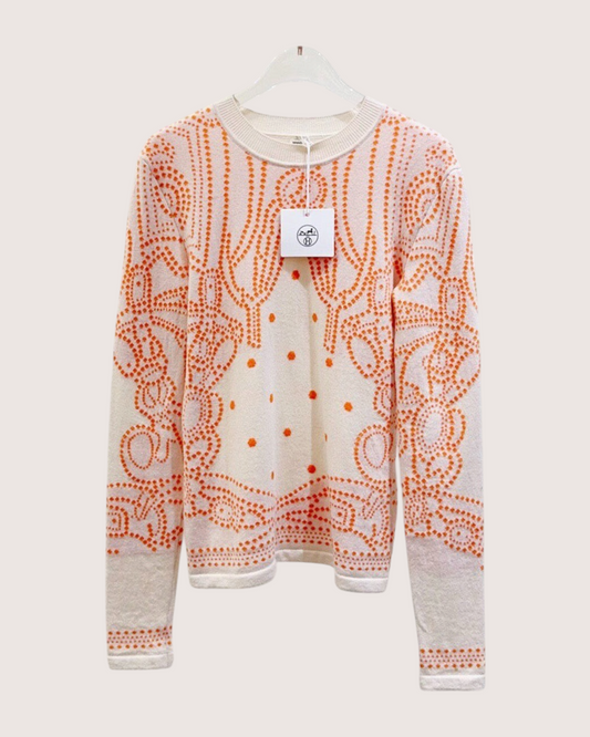 Hermès Cashmere Brides de Gala Sweater Beige/Ecru, Orange