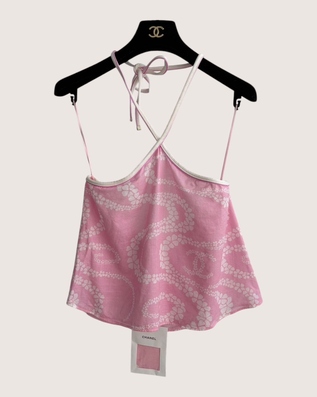 Chanel 25M Coco Beach Tie Top Pink, White FR 36