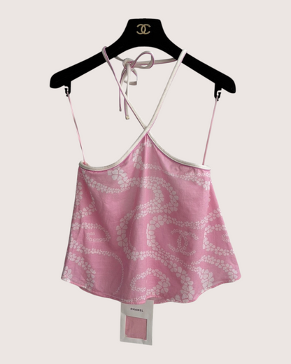 Chanel 25M Coco Beach Tie Top Pink, White FR 36