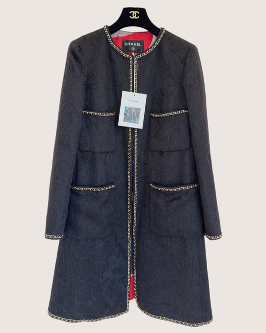 Chanel 19B Chain-Trim Coat Black, Gold FR 36