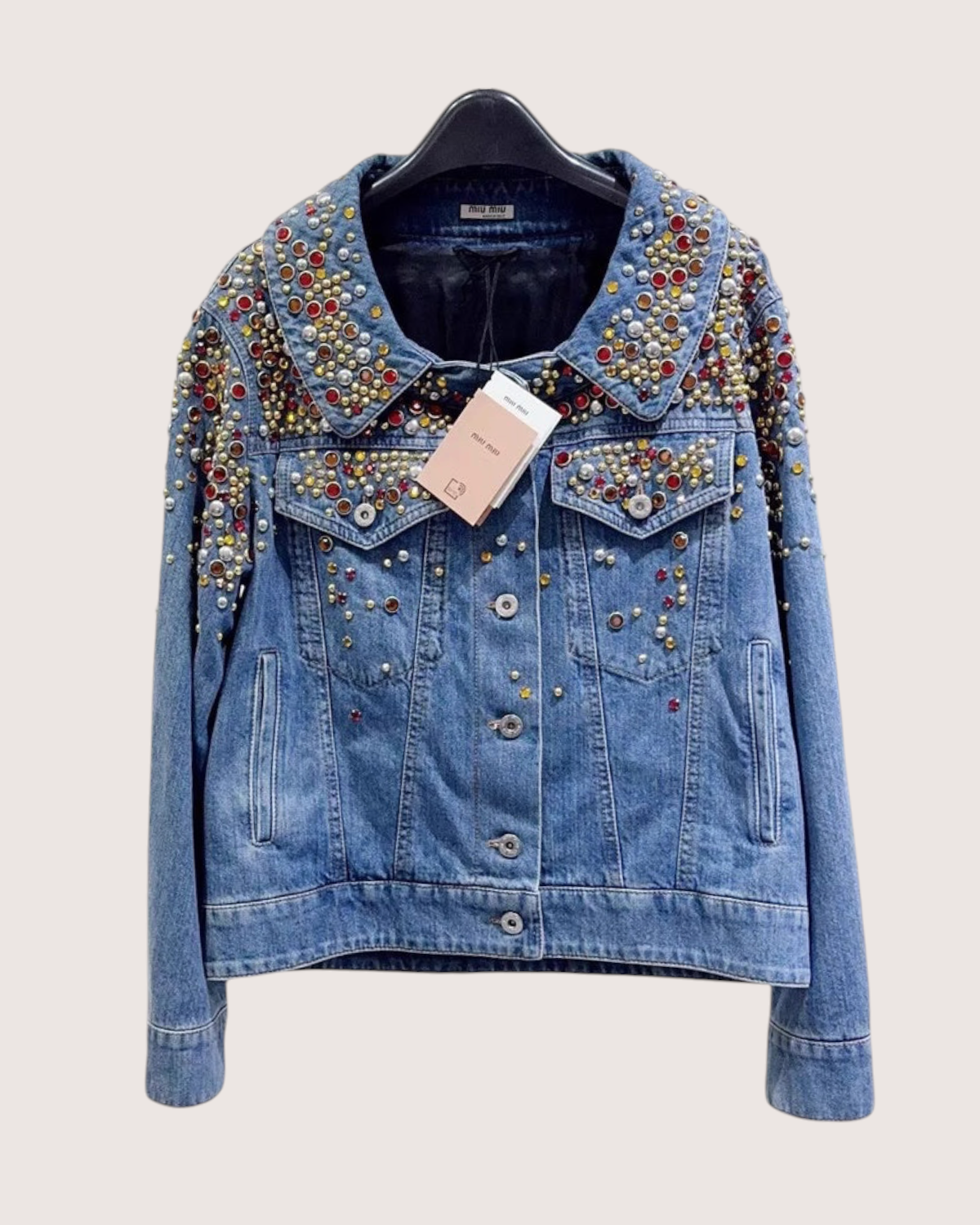 Miu Miu Crystal-Embellished Denim Jacket Blue, Multicolor FR 36