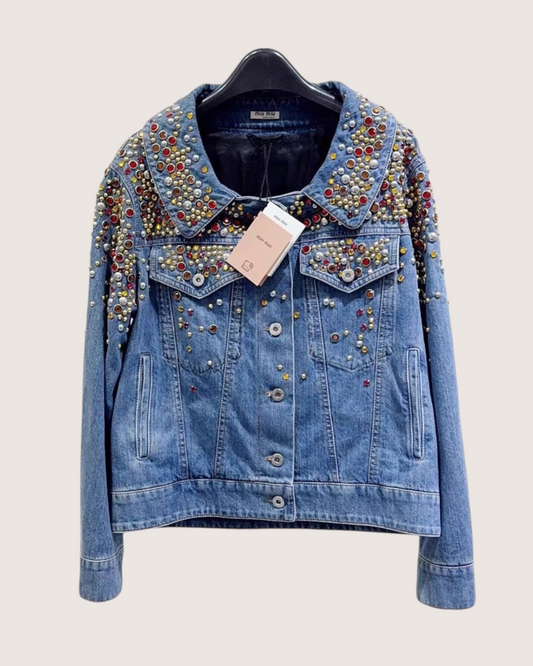 Miu Miu Crystal-Embellished Denim Jacket Blue, Multicolor FR 36