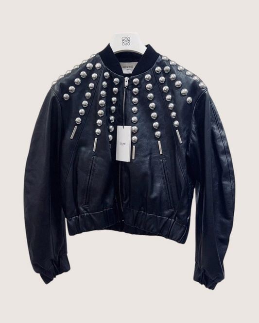 Celine Studded Leather Jacket Black FR 34