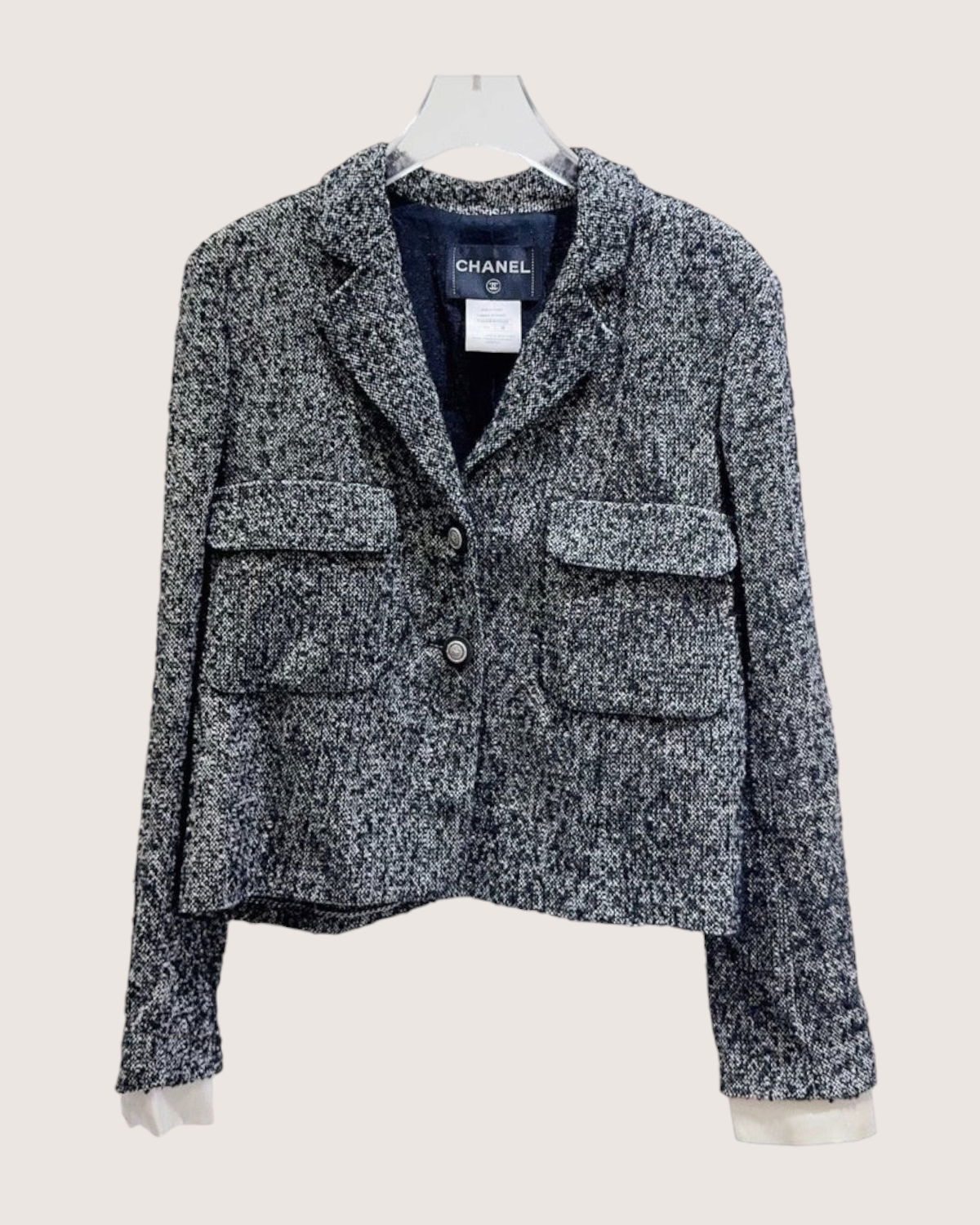Chanel Tweed Jacket Black, White FR 38