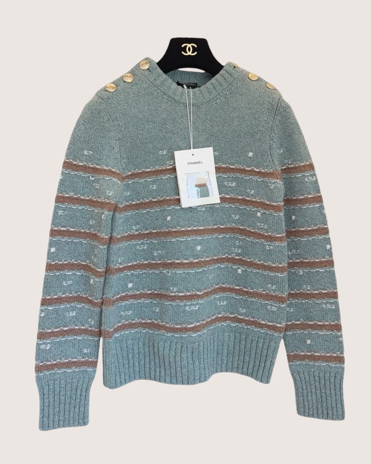 Chanel 24K Cashmere Striped Sweater Blue, Brown, Beige/Ecru FR 34