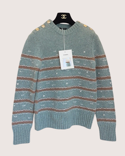 Chanel 24K Cashmere Striped Sweater Blue, Brown, Beige/Ecru FR 34