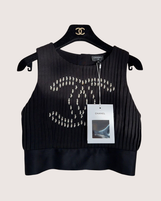 Chanel 22A Pearl CC Top Black FR 34