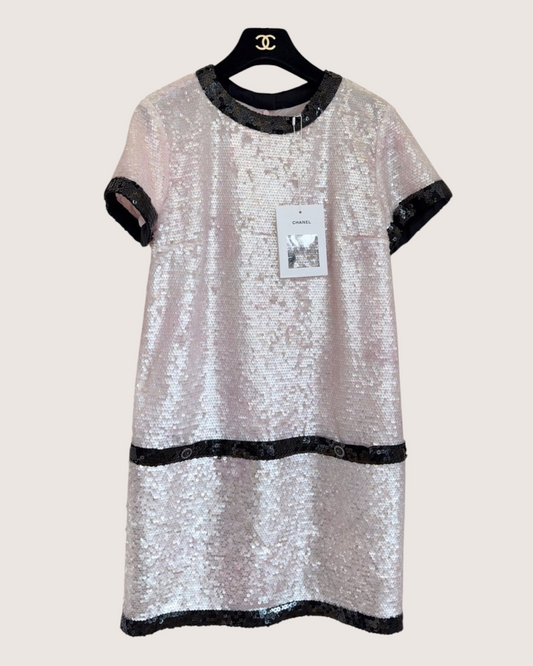 Chanel 22P Sequin Mini Dress Pink, Black FR 34