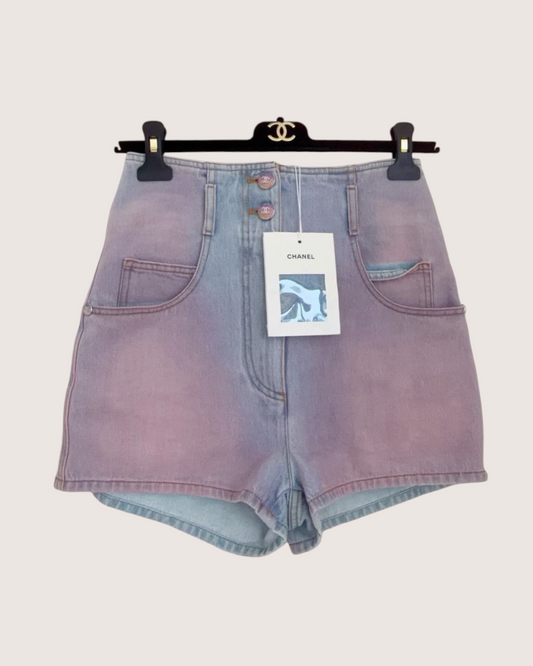 Chanel 24C Gradient Denim Shorts Pink, Blue, Purple FR 38